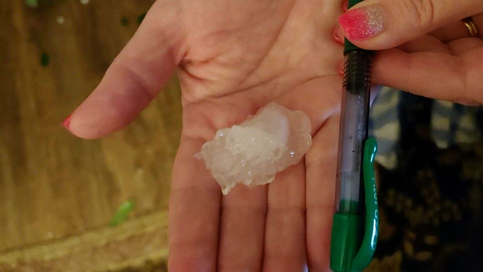 Hail the size of a lime spotted in Kerville during severe thunderstorms hitting Central Texas on May 8, 2019. (Courtesy: Melissa Robbins)