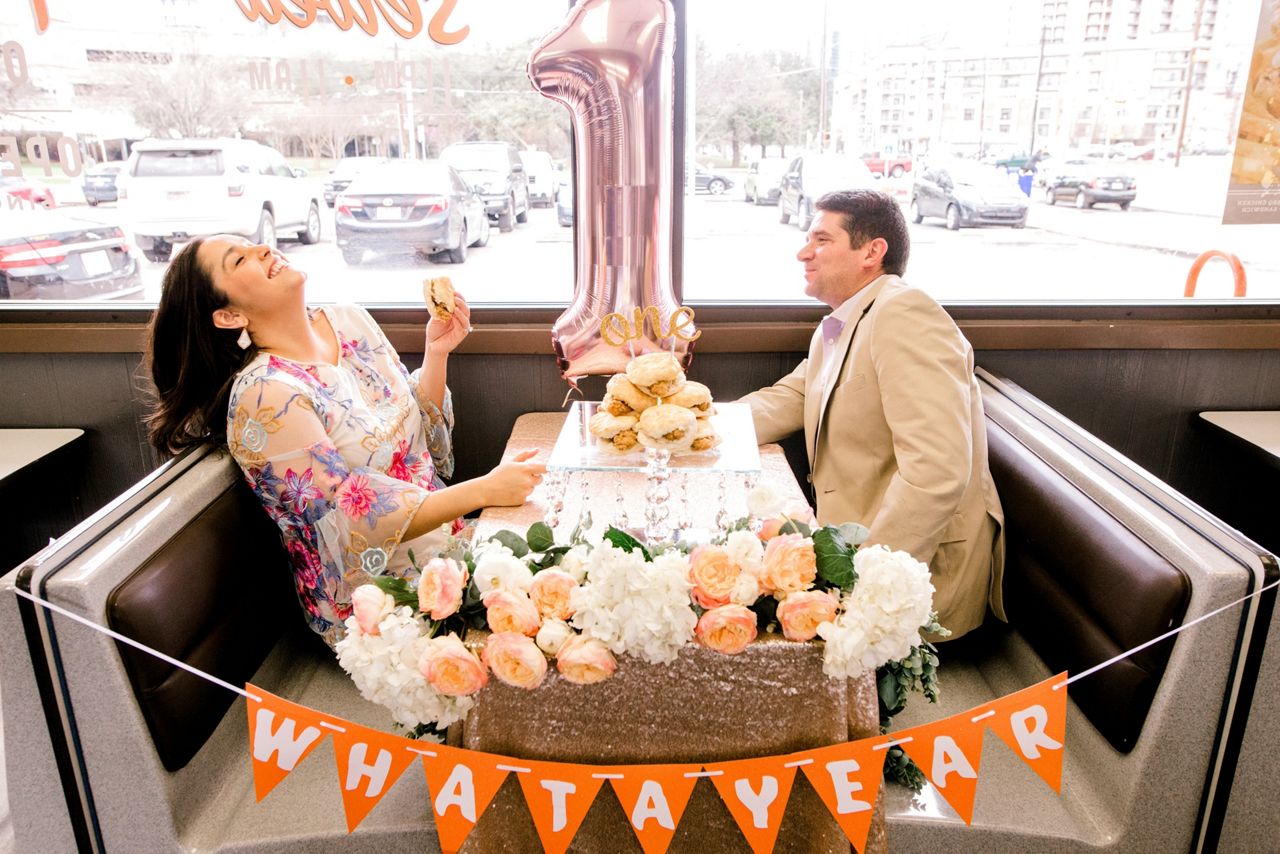 Celebrating one year wedding anniversary at Whataburger (Courtesy: Madison Richard Photography)