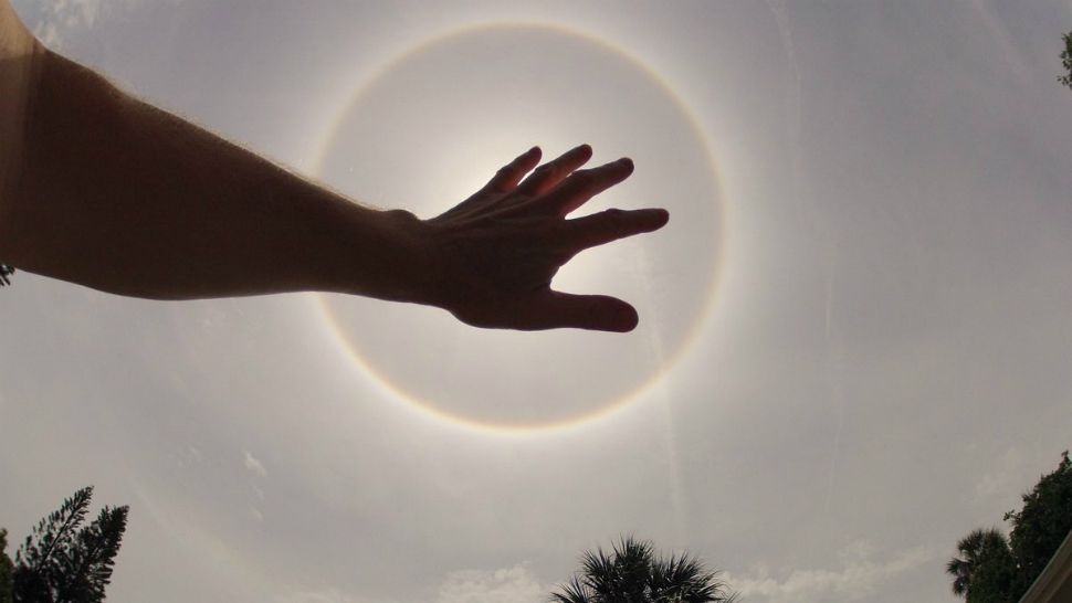 Beautiful circular solar halo around the sun in Melbourne, Florida, on Thursday afternoon. (Courtesy of @DisasterChannL)