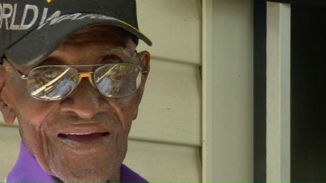 Richard Overton at his 112th birthday party on May 11, 2018. 