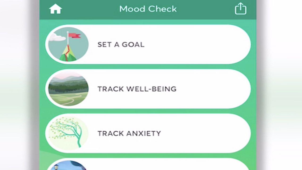 mood check on phone app that lists set a goal, track well-being, track anxiety 