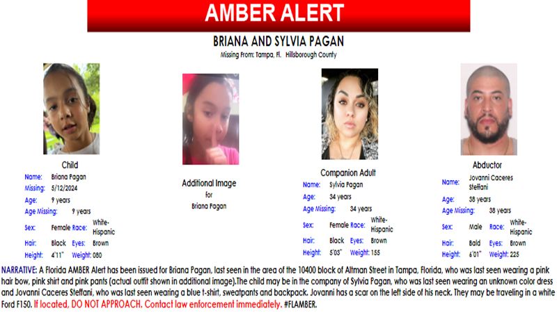 The Florida Department of Law Enforcement released these images when the agency announced the Amber Alert on Monday.