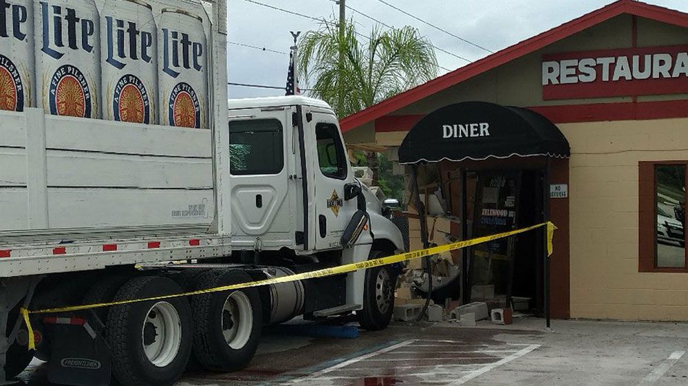 The truck slammed into the front of the Zellwood Diner and Truck Stop on OBT Tuesday afternoon. (Orange County Fire Rescue)