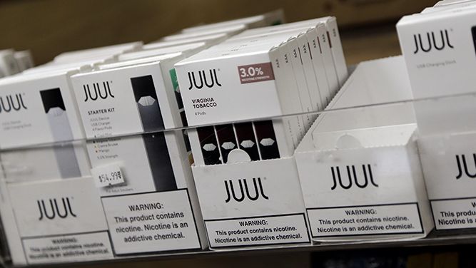 This Thursday, Dec. 20, 2018, file photo shows Juul products for sale. (AP Photo/Seth Wenig, File)