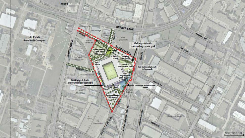 Plans released for possible Major League Soccer stadium at The Domain. (Courtesy: Precourt Sports Ventures)