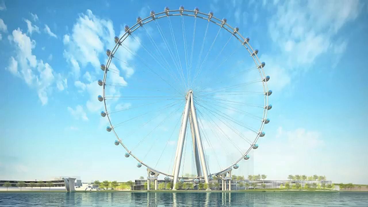 A large wheel near the water
