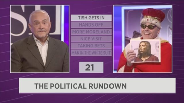 Gerson Borrero, left, and Curtis Sliwa, right, on the set of NY1 political show 