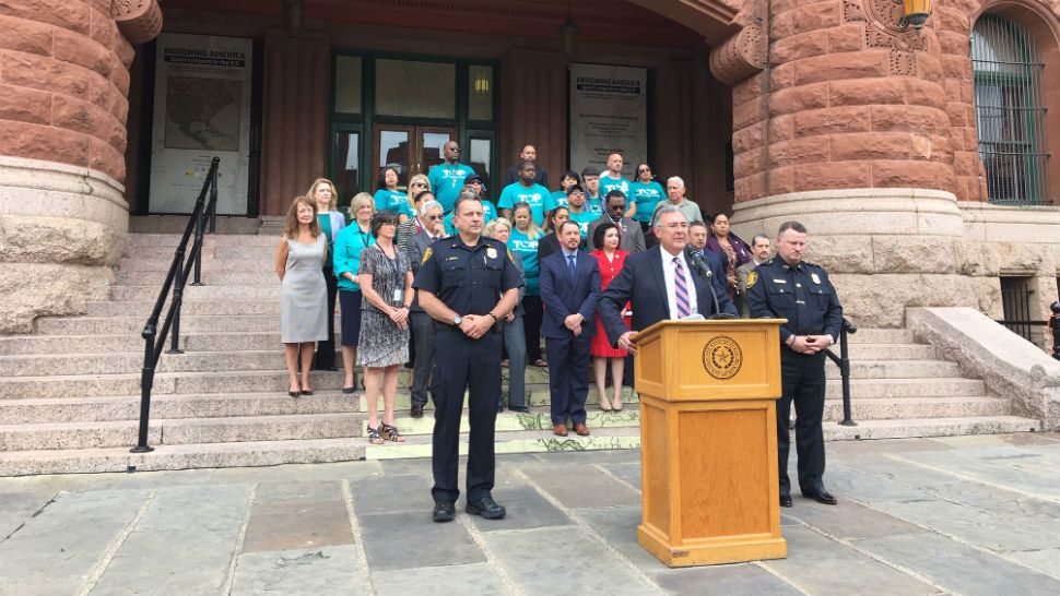 Bexar County District Attorney Joe Gonzales announces justice reform policies in this image from May 16, 2019. (Alese Underwood/Spectrum News)