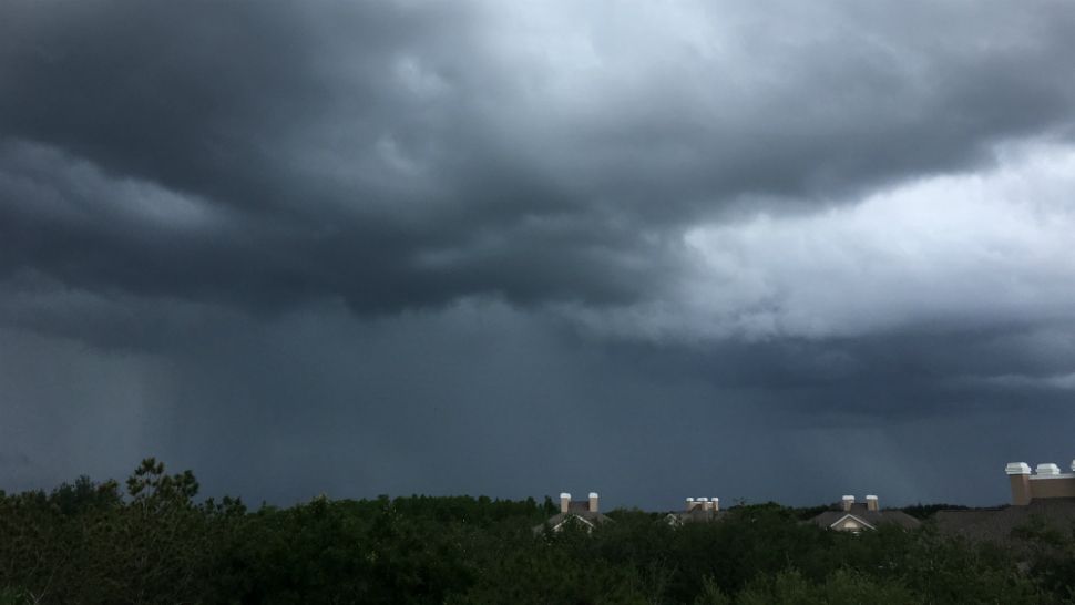 Sent to us via the Spectrum News 13 app: A dark storm rolls just east of Lake Buena Vista early Thursday afternoon. (Daniel Wallace, viewer)
