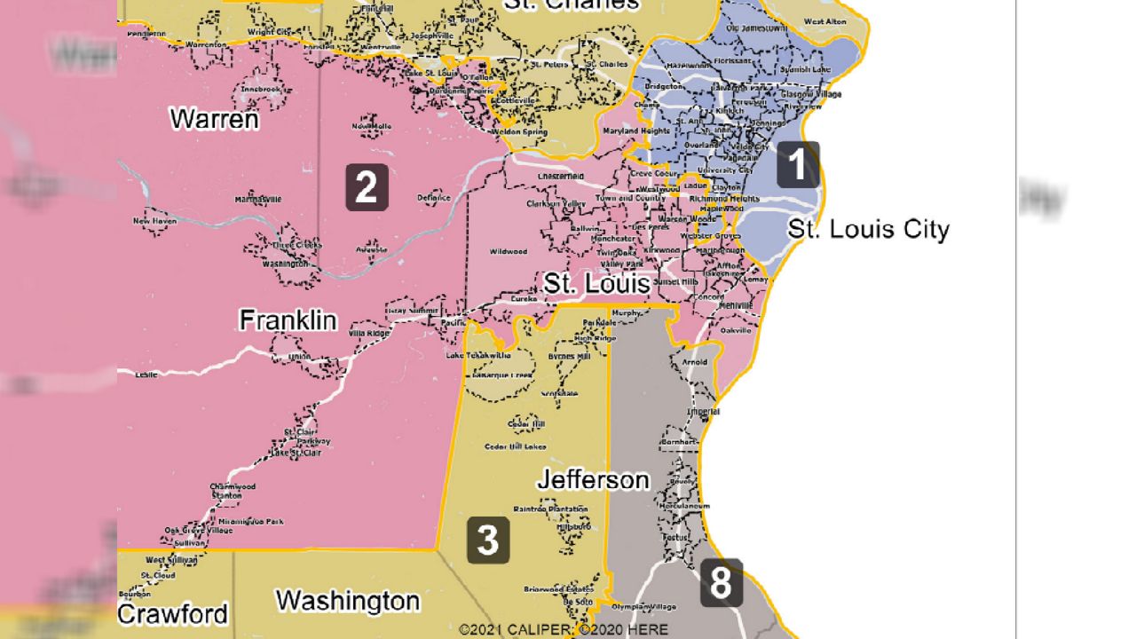 A close-up look at how the St. Louis region is handled in the congressional redistricting map signed into law Wednesday by Missouri Governor Mike Parson
