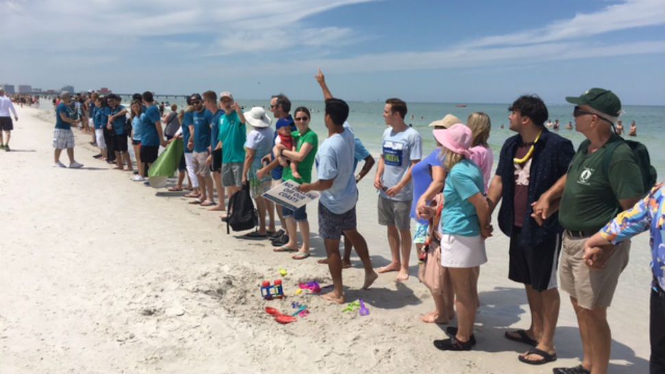 Thousands of people joined hands Saturday for the "Hands Across the Sand" event at Clearwater Beach. (Katie Jones, staff)