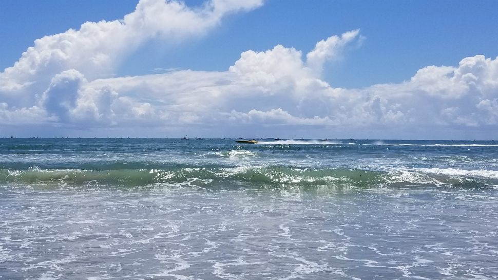Sent to us with the Spectrum News 13 app: Speed boats race across the Atlantic waters near Cocoa Beach during sunny, warm conditions for the Thunder on Cocoa Beach event Sunday afternoon. (Summer V./viewer)