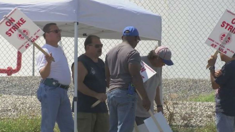 United Launch Alliance's IAM employees picket outside Cape Canaveral Air Force Station on Monday, May 7, over work travel and pay. (Spectrum News 13/File)