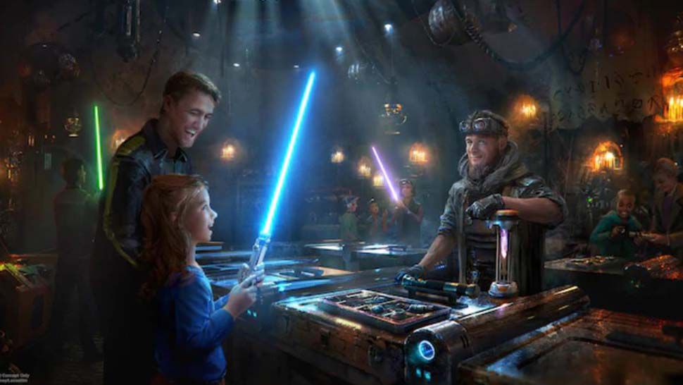 Concept art of the lightsaber building experience at Savi's Workshop at Star Wars: Galaxy's Edge. (Courtesy of Disneyland)