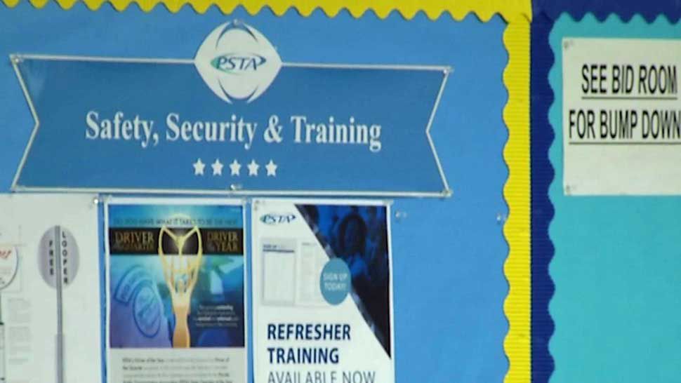 Flyers on safety and security training posted at a PSTA meeting for bus drivers, Wednesday, May 22, 2019. (Spectrum Bay News 9)