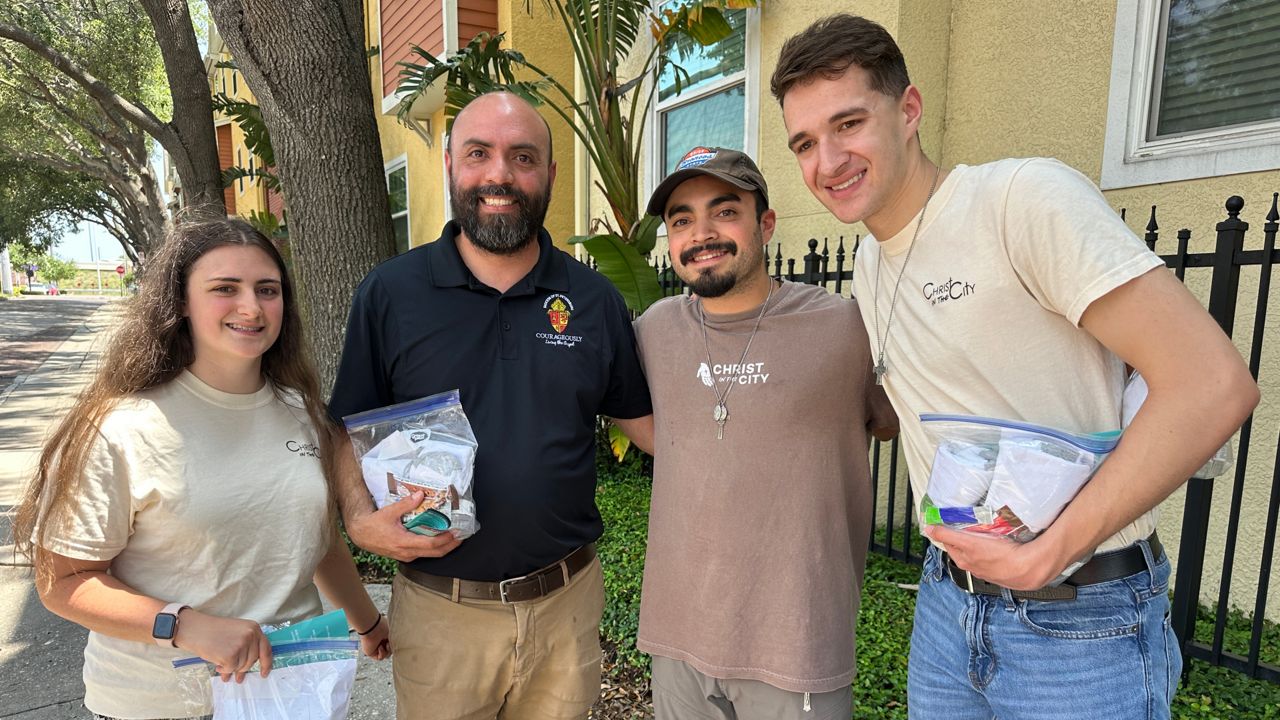 Street ministers prepare to walk the set routes as part of the Diocese of St. Petersburg's new outreach program, in hopes of developing friendships with the homeless people in their area. (Spectrum Bay News 9/Fallon Silcox)