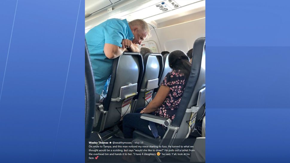 A Bay area man has gone viral for a small act of kindness to a family on a flight to Tampa. (Photo Credit: Wesley Thomas)