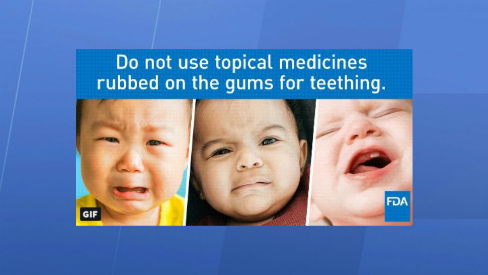 Federal health officials say you shouldn't use over-the-counter teething medicines on your young child that contain benzocaine because of a "significant safety risk" of a blood condition. (Food and Drug Administration image)