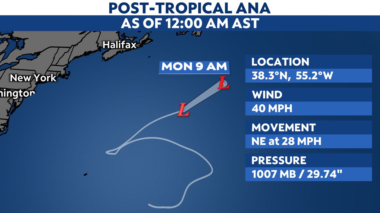 Tropical Depression Ana dissipates in the open Atlantic