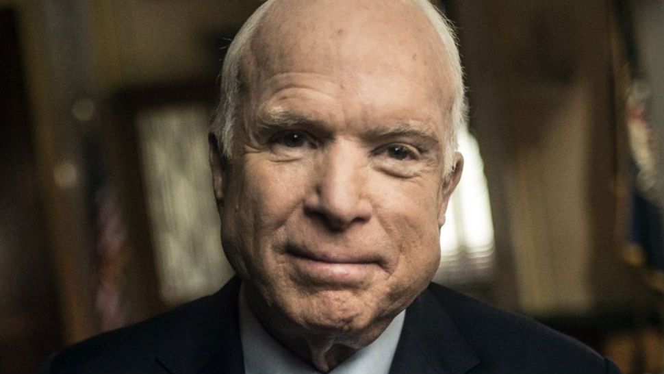 This image released by HBO shows Sen. John McCain, R-Ariz., who is the subject of the documentary “John McCain: From Whom the Bell Tolls,” debuting on Memorial Day on HBO. (Clair Popkin/HBO via AP)