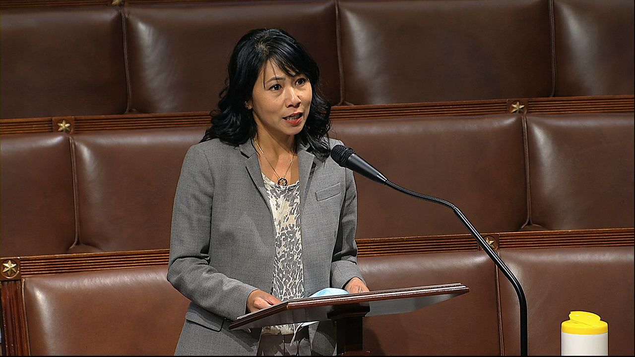In this file image taken Thursday, April 23, 2020 from video, Rep. Stephanie Murphy, D-Florida, speaks on the floor of the House of Representatives at the U.S. Capitol in Washington. (House Television via AP)