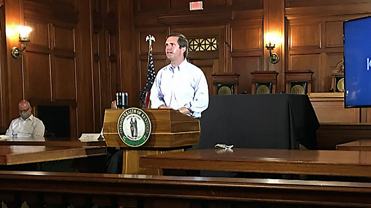 Gov. Andy Beshear responded to protestors Tuesday during his regular coronavirus update in the Kentucky Supreme Court chamber