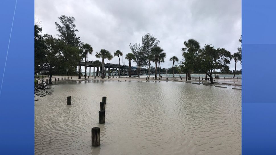 Coquina Beach seeing some flooding and dark clouds ahead of Alberto on Sunday, May 27, 2018 at 8 a.m. (Angie Angers, staff)