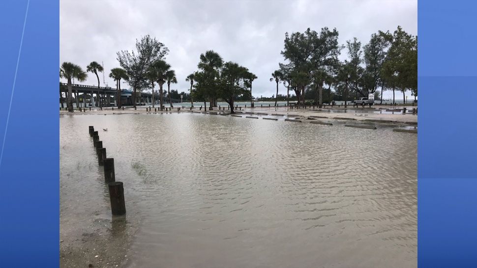 Coquina Beach seeing some flooding and dark clouds ahead of Alberto on Sunday, May 27, 2018 at 8 a.m. (Angie Angers, staff)