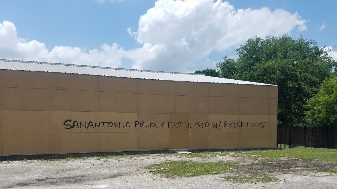 Photo of vandalism at Huisache Avenue Baptist Church on May 27, 2019 (Spectrum News)