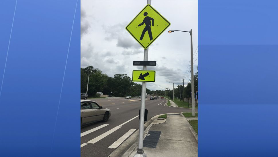 A new flashing yellow light along 40th Street in Tampa will help draw attention to pedestrians. (Dalia Dangerfield, staff)