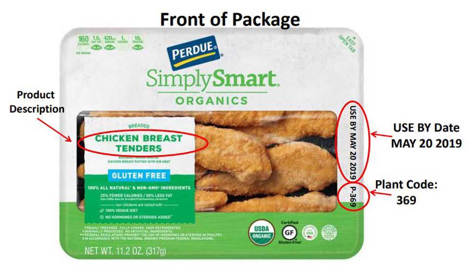 A sample label showing one of the Perdue products included in the May 31 recall. (Courtesy of USDA)
