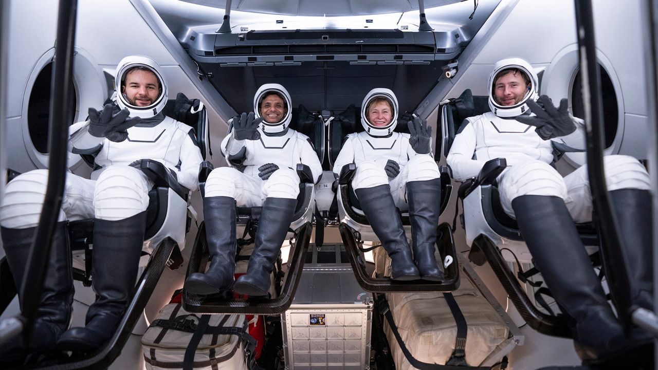 Mission specialist Tibor Kapu, left, pilot Shubhanshu Shukla, Cmdr. Peggy Whitson, and  mission specialist Sławosz Uznański-Wiśniewski will be heading to the International Space Station for two weeks to conduct more than 60 experiments. (Axiom Space)