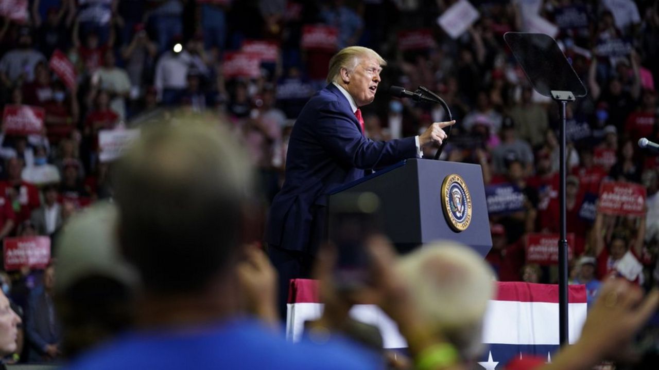 President Donald Trump speaks during a campaign rally at the BOK Center, Saturday, June 20, 2020, in Tulsa, Okla. (AP Photo/Evan Vucci)