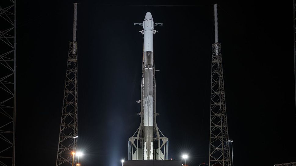 In this file photo from June 2018, a SpaceX Falcon 9 rocket sits on a launch pad at Cape Canaveral Air Force Station. (SpaceX)