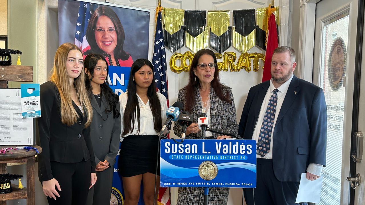 Rep. Susan Valdes held a press conference at her Tampa office on Monday along with the students who wrote the bills. (Spectrum Bay News 9/Roger Johnson)
