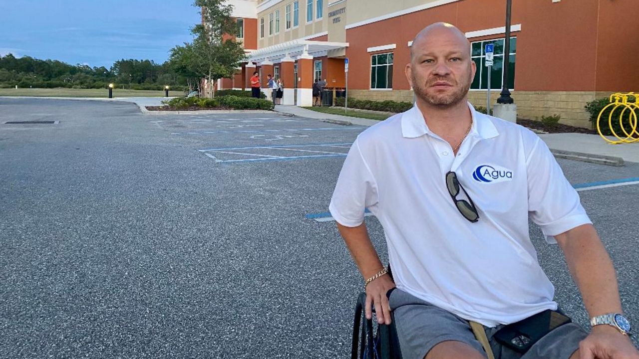 Agua Pools and Spas President Daniel Priotti, seen outside Palm Coast City Hall after Tuesday evening's city council meeting, asked the city for an apology for his inclusion on the city's now-scrapped Difficult Citizen List. (Spectrum News/Pete Reinwald)