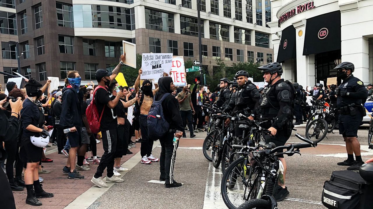 Thousands chanted George Floyd's name on the streets of downtown Orlando during the massive protest Tuesday afternoon. (Eric Mock/Spectrum News 13)