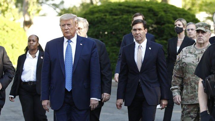 In this June 1, 2020, file photo President Donald Trump departs the White House to visit outside St. John's Church in Washington. (AP Photo/Patrick Semansky, File)