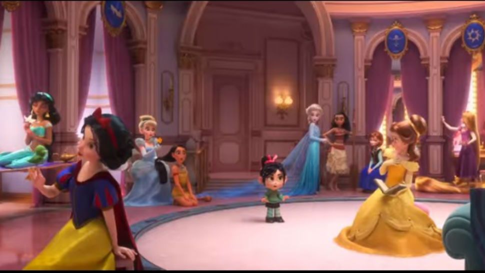 Disney princess and Vanellope von Schweetz in a scene from Wreck-It Ralph 2. (Walt Disney Animation Studios)