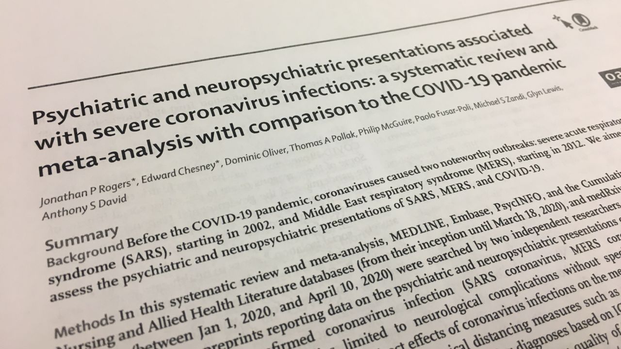 The paper looks at several studies that explore the psychiatric consequences of COVID-19 and two other coronaviruses, SARS and MERS.