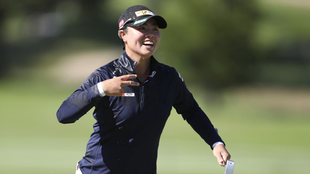 Yuka Saso, of the Philippines, celebrates her victory during the final round of the U.S. Women's Open golf tournament at The Olympic Club, Sunday, June 6, 2021, in San Francisco. (AP Photo/Jed Jacobsohn)