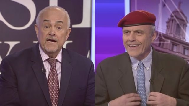 From left to right: Gerson Borrero and Curtis Sliwa on the set of NY1 political show 