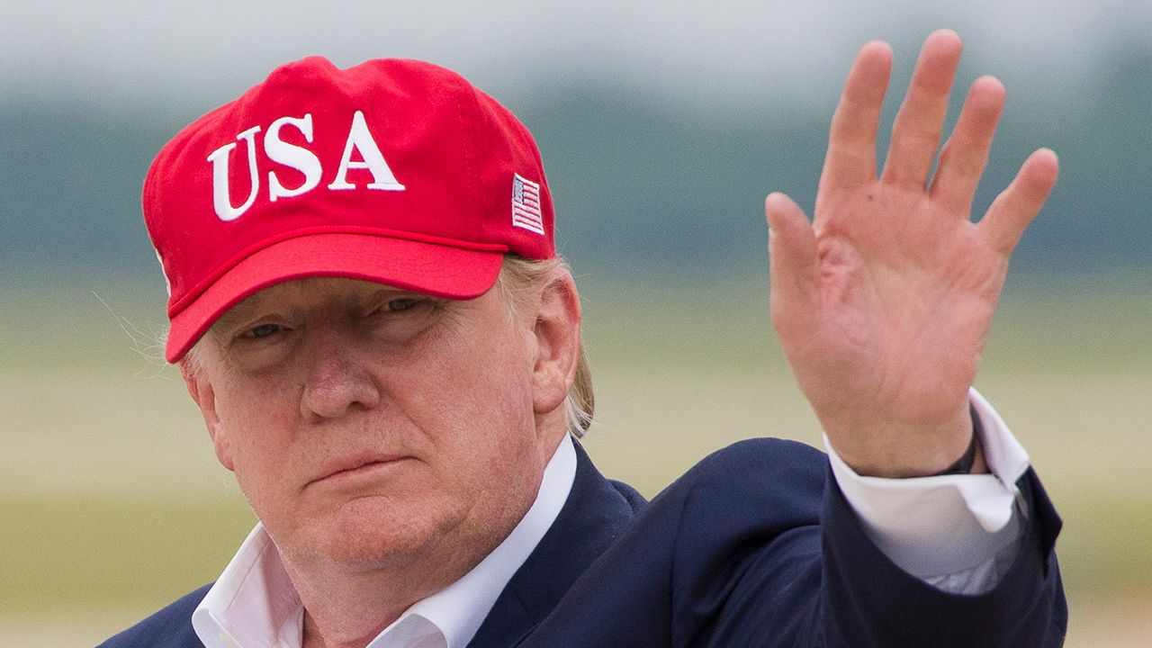 President Donald Trump waves as he steps off Air Force One after arriving, Friday, June 7, 2019, at Andrews Air Force Base, Md. Alex Brandon/AP.