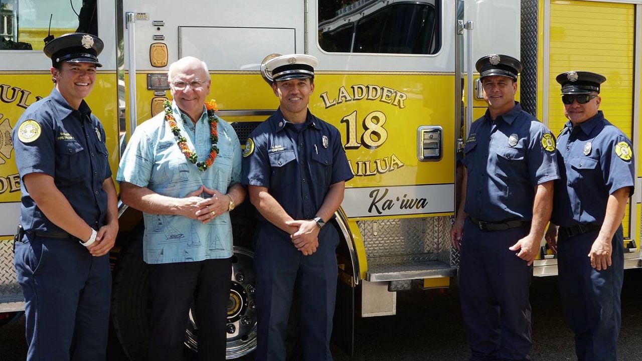 Honolulu Mayor Rick Blangiardi joined Honolulu Fire Department personnel in unveiling the new apparatuses. (Office of Mayor Rick Blangiardi)