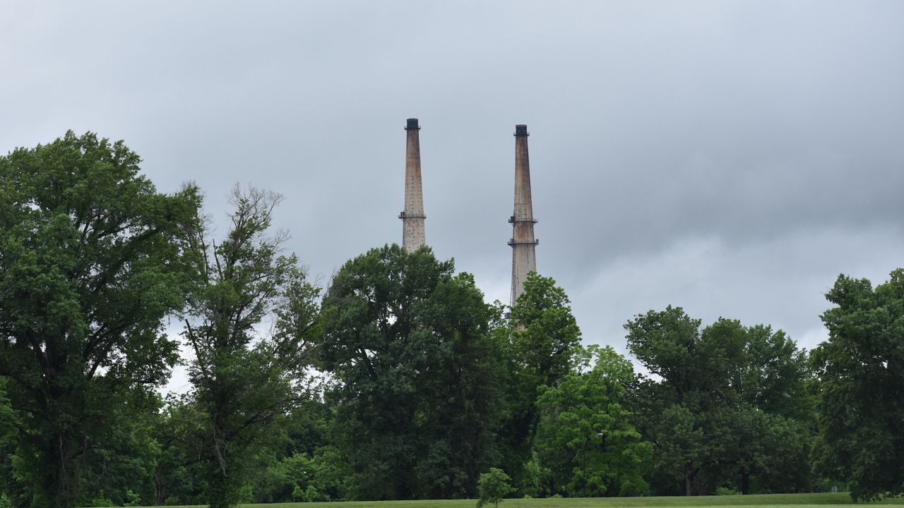 Smokestacks from Gallagher Station tower over Shawnee Park.