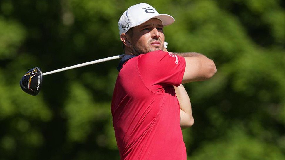 Bryson DeChambeau hits from the 18th tee during the second round of the Memorial golf tournament Friday, June 3, 2022, in Dublin, Ohio. (AP Photo/Darron Cummings)