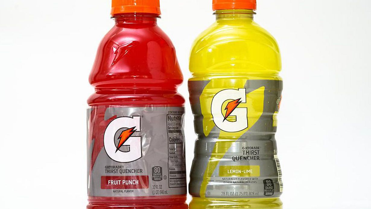 Bottles of Gatorade are pictured, left, a 32 fluid ounce and 28 fluid ounce, in Glenside, Pa., Monday, June 6, 2022. (AP Photo/Matt Rourke)