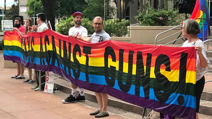 A Pulse rally at Orlando City Hall on Monday evening was part of the "Honor Them With Action" campaign. (Alicia Soller, staff)