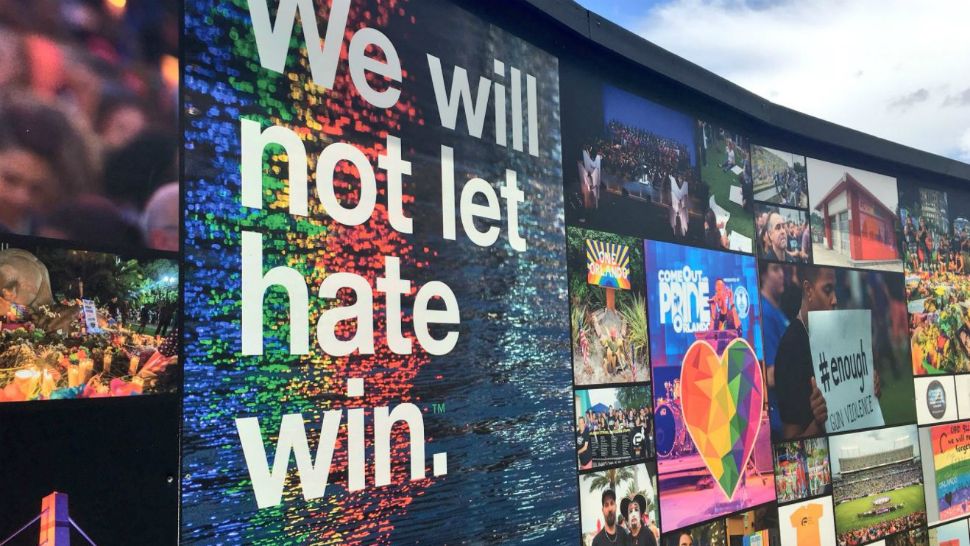 An interim memorial to the 49 people who lost their lives and the scores of others hurt in the June 2016 massacre now stands in front of Pulse nightclub. (Spectrum News 13 file)