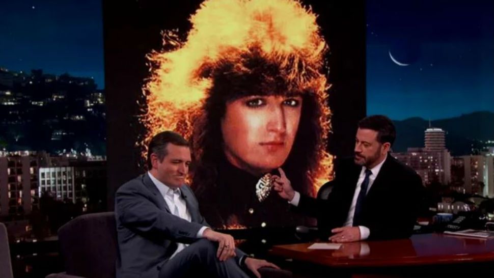 Texas Sen. Ted Cruz appeared on "Jimmy Kimmel Live" on March 30, 2016, when Kimmel asked him about a internet rumor that Cruz was lead singer from the band Stryper. (Courtesy/ABC)